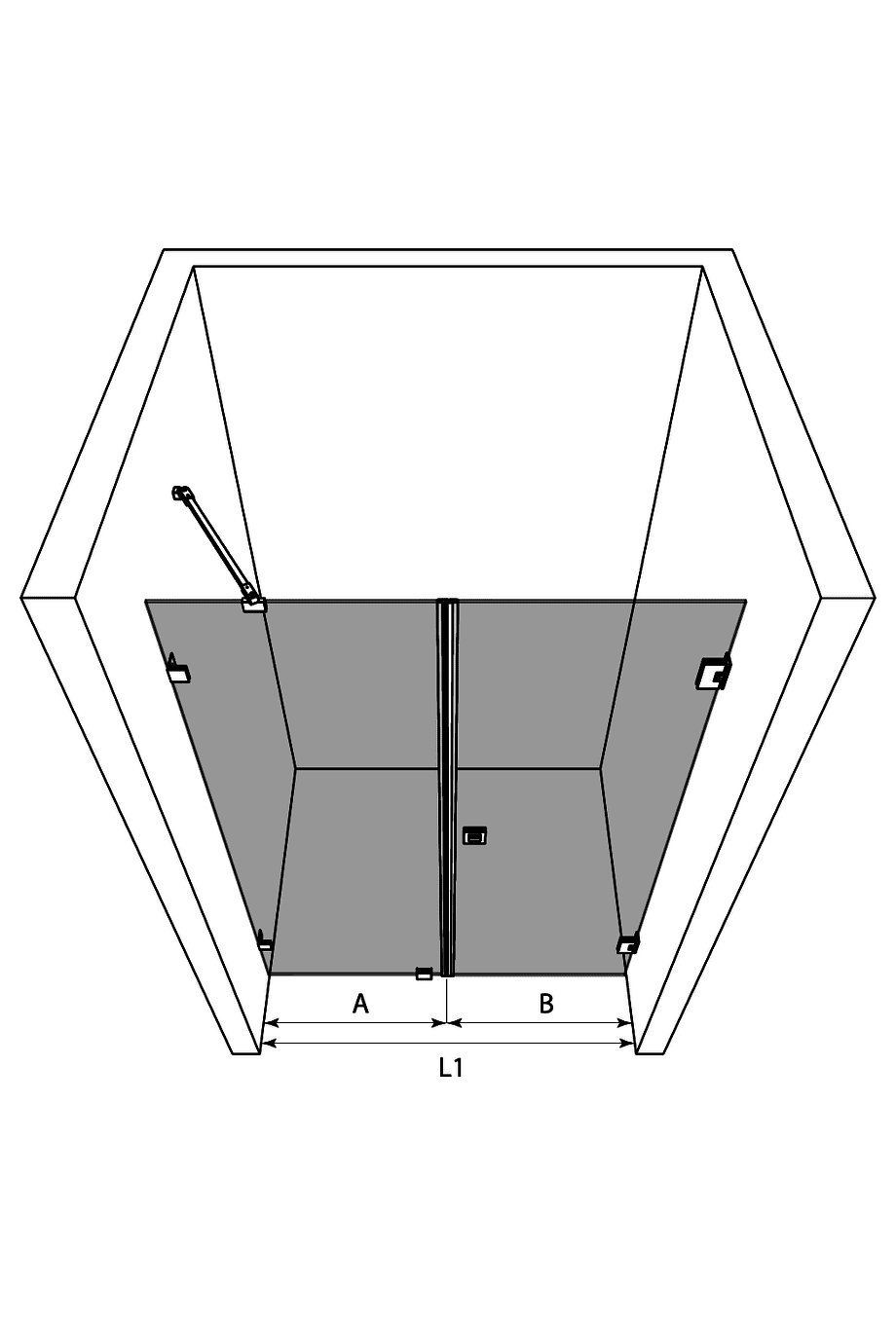 Alcove shower screen Hietakari Vetro 531 – 3D drawing Alcove shower screen Hietakari Vetro 531 – 3D drawing