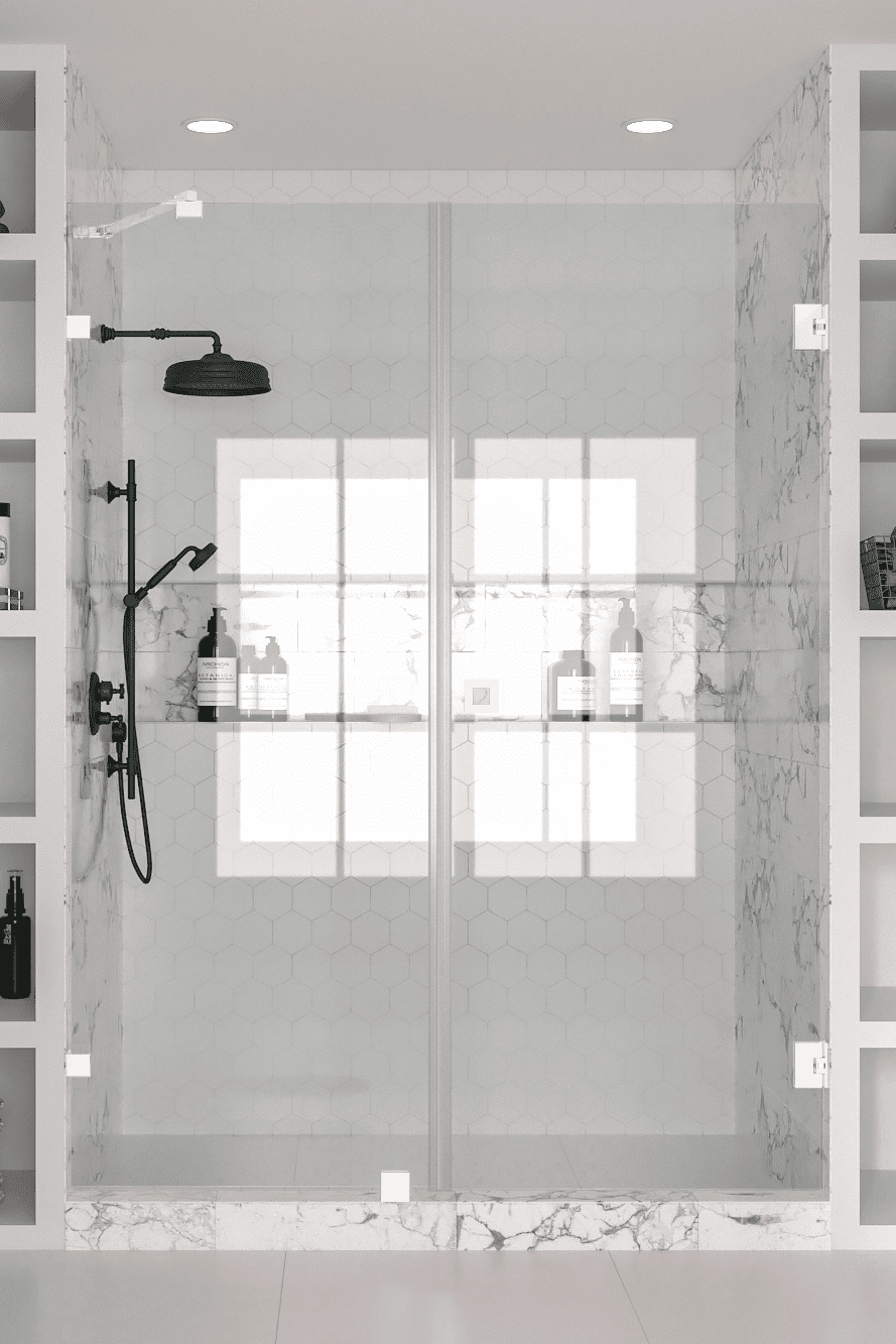 Alcove shower screen Hietakari Vetro 531, Cocoa fittings, clear glass Alcove shower screen Hietakari Vetro 531, Cocoa fittings, clear glass