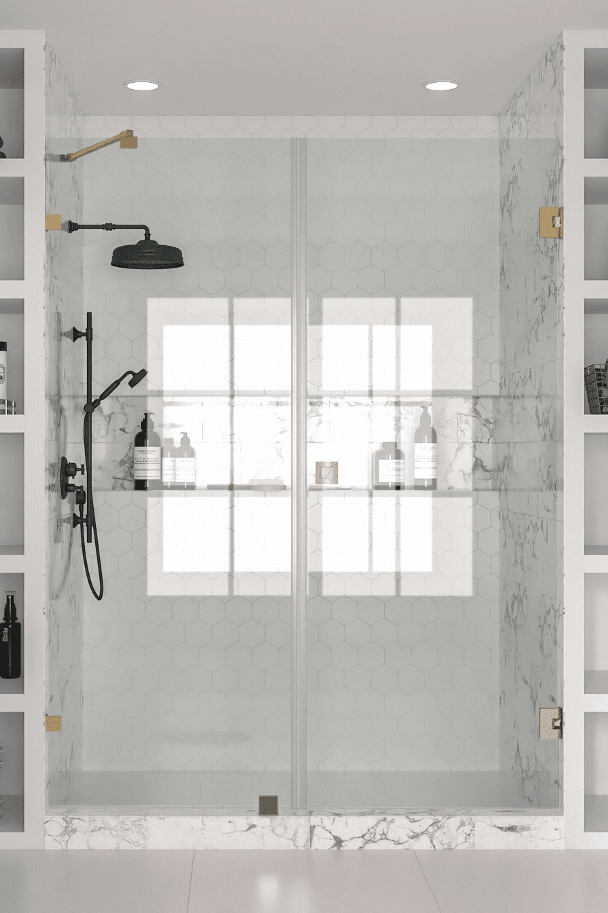 Alcove shower screen Hietakari Vetro 531, brass fittings, clear glass Alcove shower screen Hietakari Vetro 531, brass fittings, clear glass