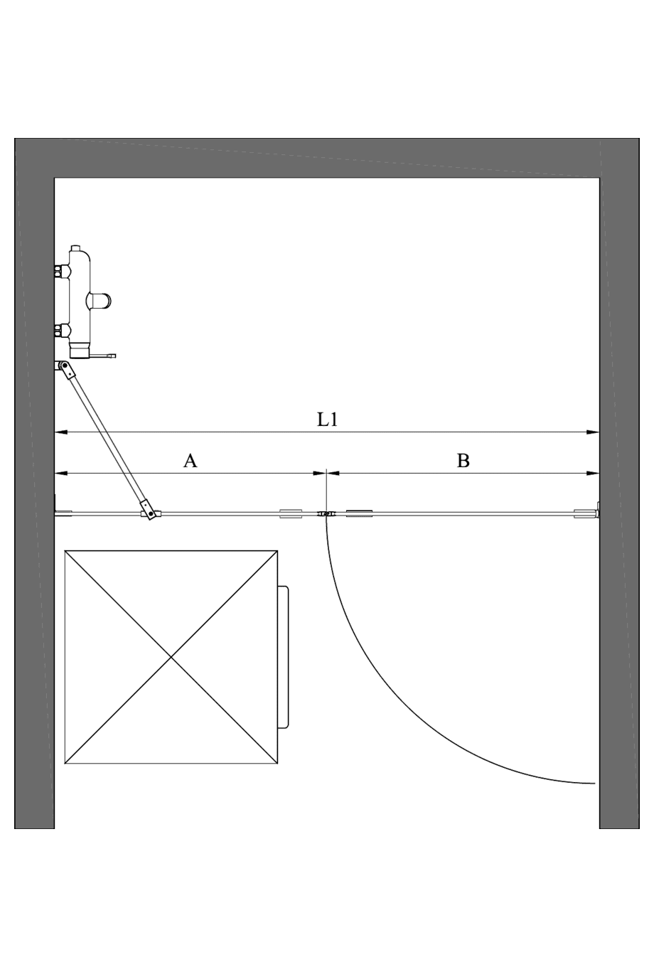Alcove shower screen Hietakari Vetro 531 – dimension drawing Alcove shower screen Hietakari Vetro 531 – dimension drawing