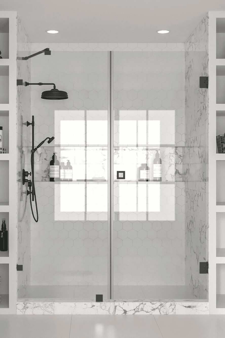 Alcove shower screen Hietakari Vetro 531, black fittings, clear glass Alcove shower screen Hietakari Vetro 531, black fittings, clear glass