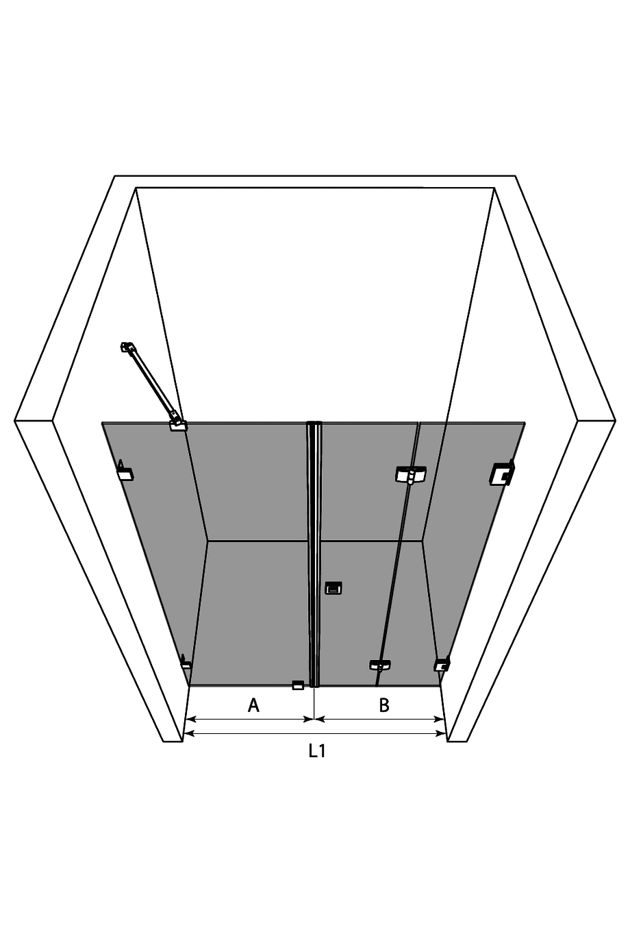 Alcove shower screen Hietakari Vetro 532 – 3D drawing Alcove shower screen Hietakari Vetro 532 – 3D drawing