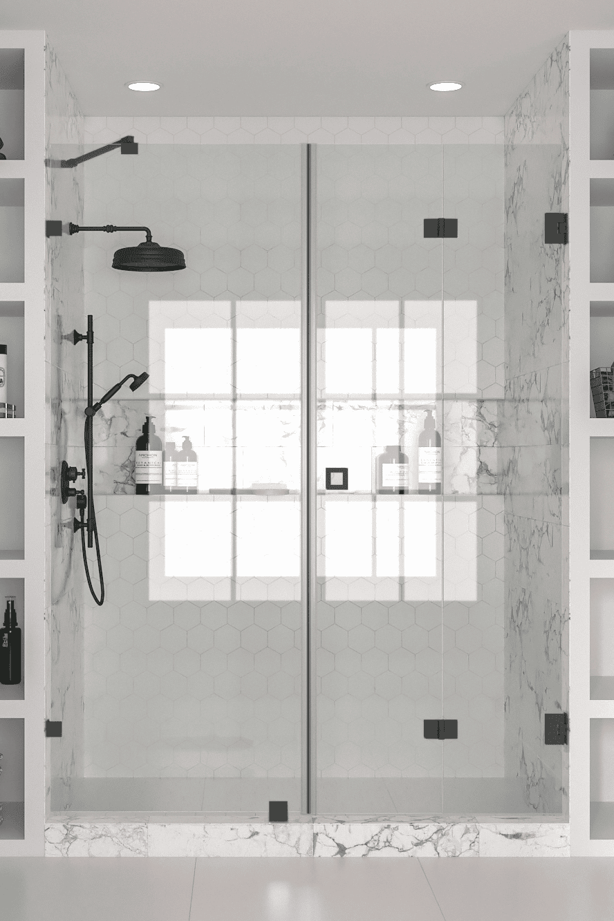Alcove shower screen Hietakari Vetro 532, black fittings, clear glass Alcove shower screen Hietakari Vetro 532, black fittings, clear glass