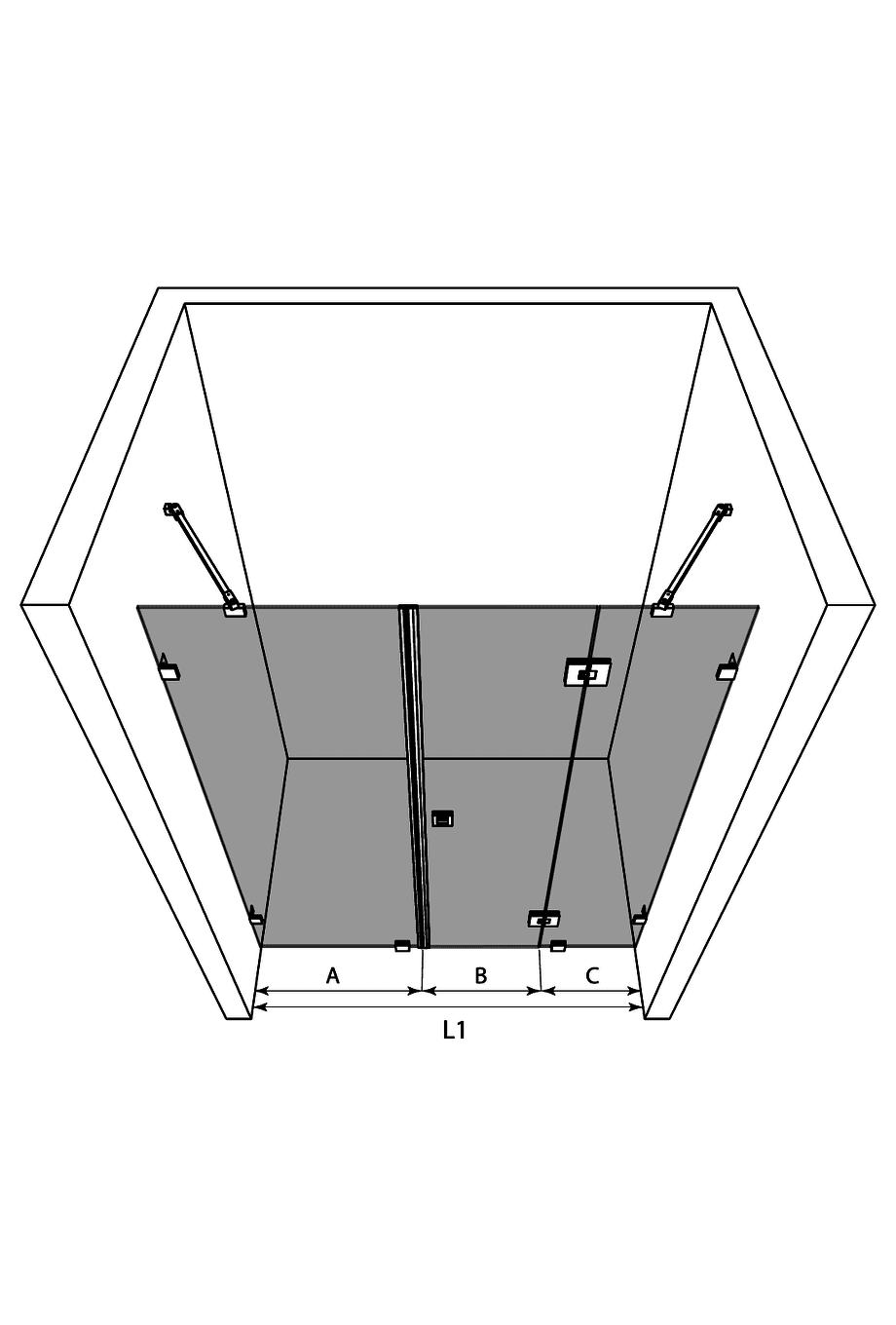 Alcove shower screen Hietakari Vetro 533 – 3D drawing Alcove shower screen Hietakari Vetro 533 – 3D drawing