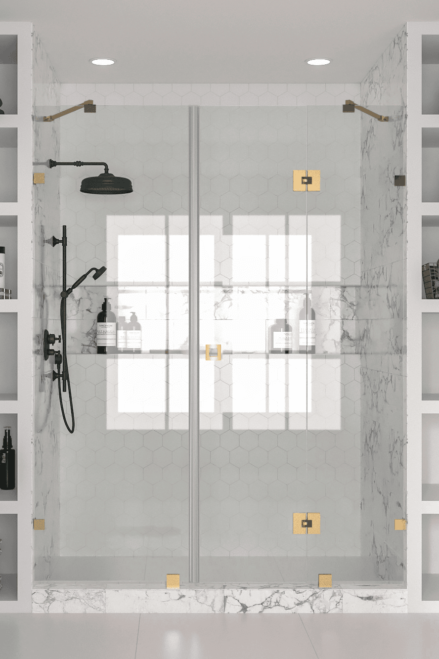 Alcove shower screen Hietakari Vetro 533, brass fittings, clear glass Alcove shower screen Hietakari Vetro 533, brass fittings, clear glass