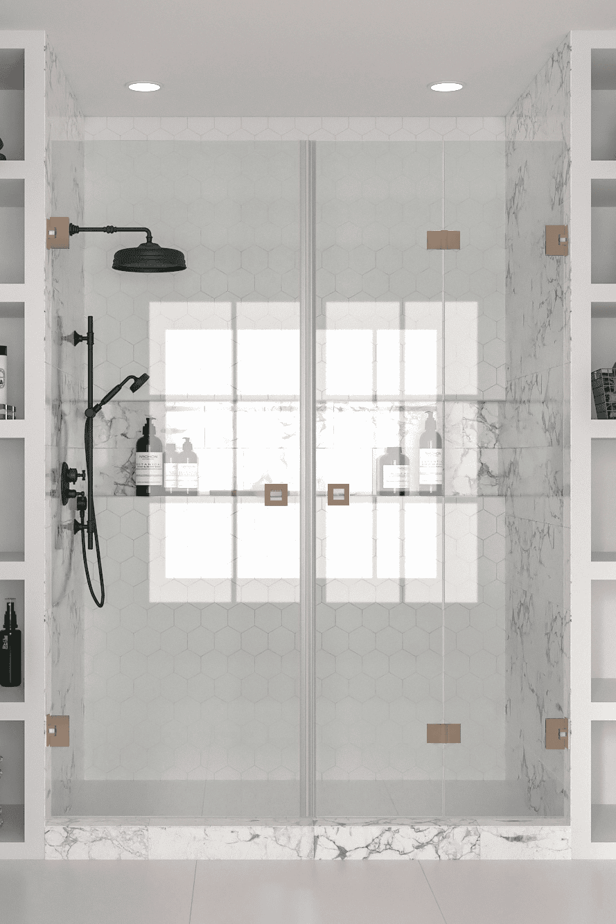 Alcove shower screen Hietakari Vetro 535, brushed fittings, clear glass Alcove shower screen Hietakari Vetro 535, brushed fittings, clear glass