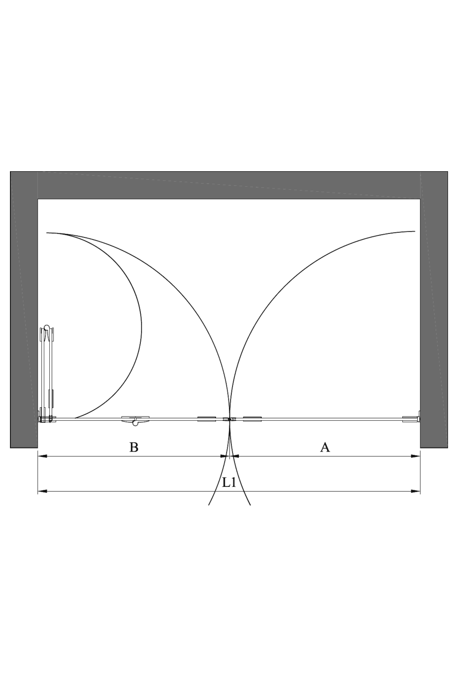 Alcove shower screen Hietakari Vetro 535 – dimension drawing Alcove shower screen Hietakari Vetro 535 – dimension drawing