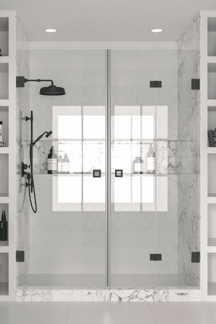 Alcove shower screen Hietakari Vetro 535, black fittings, clear glass Alcove shower screen Hietakari Vetro 535, black fittings, clear glass