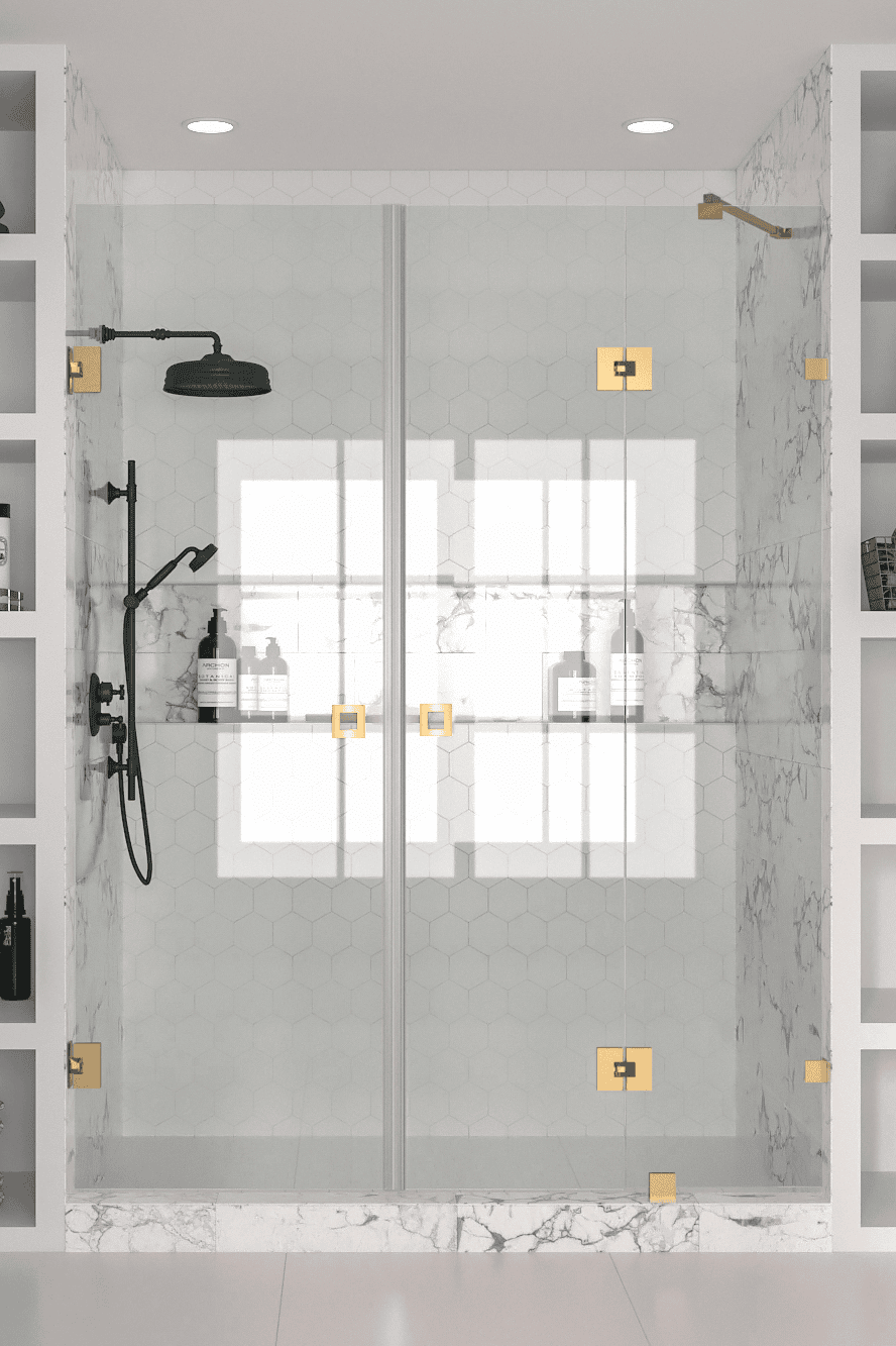 Alcove shower screen Hietakari Vetro 536, brass fittings, clear glass Alcove shower screen Hietakari Vetro 536, brass fittings, clear glass