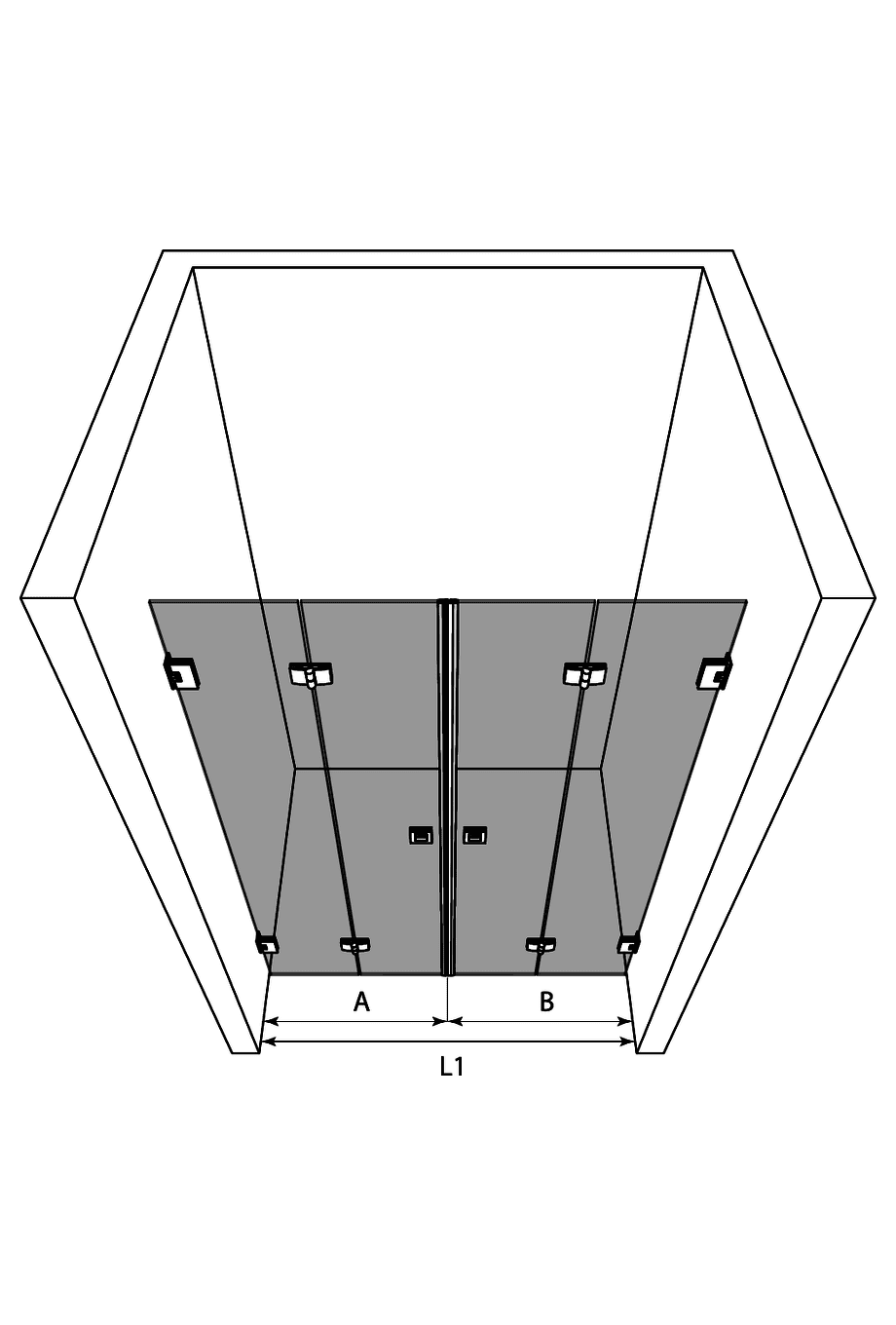 Alcove shower screen Hietakari Vetro 537 – 3D drawing Alcove shower screen Hietakari Vetro 537 – 3D drawing