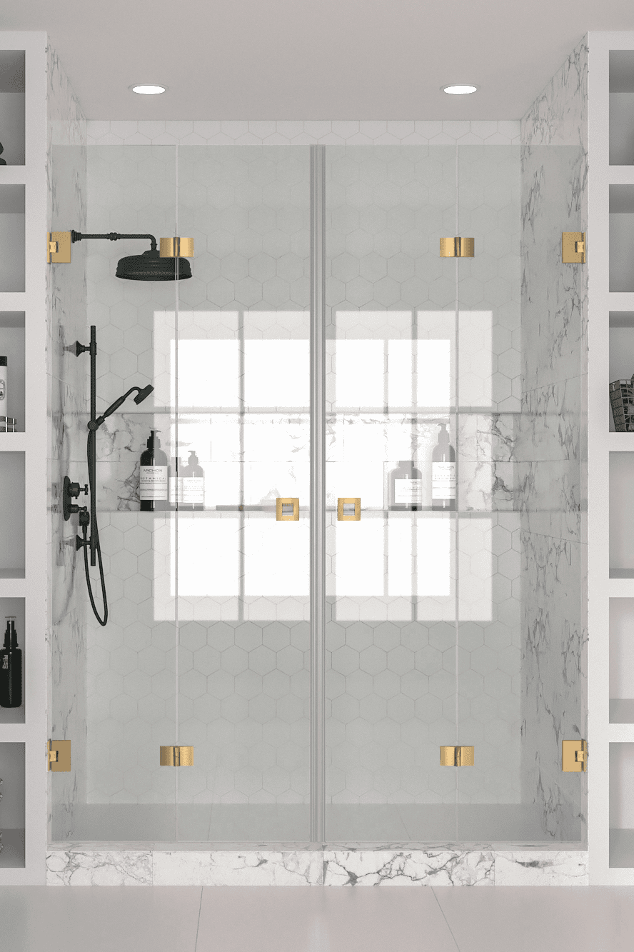 Alcove shower screen Hietakari Vetro 537, brass fittings, clear glass Alcove shower screen Hietakari Vetro 537, brass fittings, clear glass