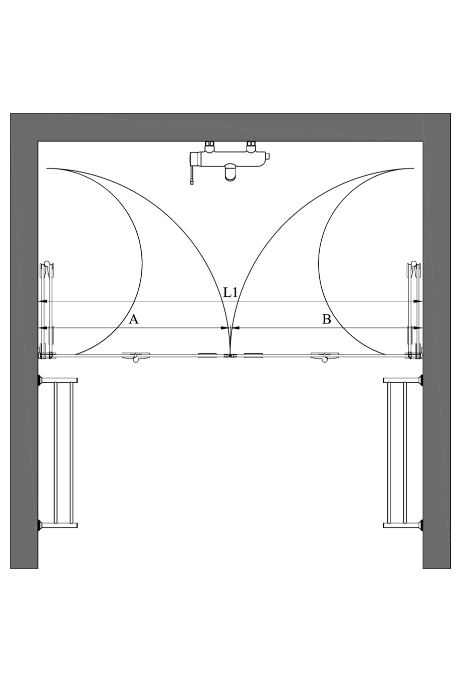 Alcove shower screen Hietakari Vetro 537 – dimension drawing Alcove shower screen Hietakari Vetro 537 – dimension drawing