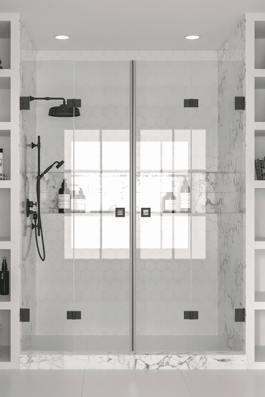 Alcove shower screen Hietakari Vetro 537, black fittings, clear glass Alcove shower screen Hietakari Vetro 537, black fittings, clear glass