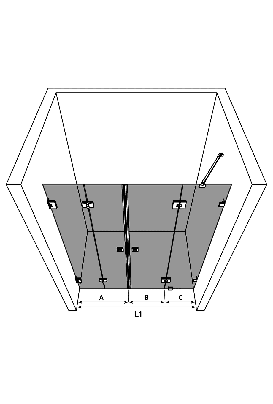 Alcove shower screen Hietakari Vetro 538 – 3D drawing Alcove shower screen Hietakari Vetro 538 – 3D drawing