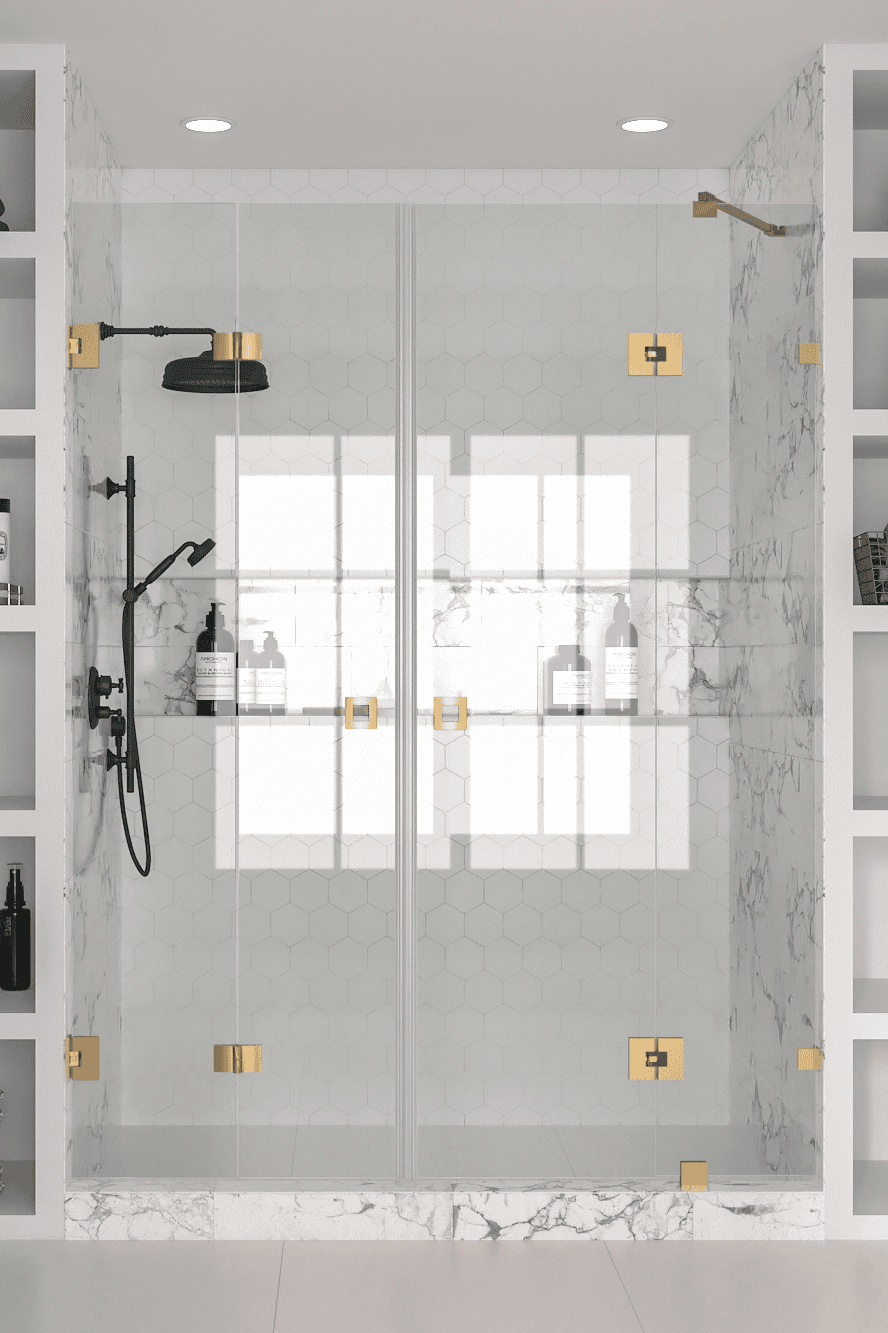 Alcove shower screen Hietakari Vetro 538, brass fittings, clear glass Alcove shower screen Hietakari Vetro 538, brass fittings, clear glass