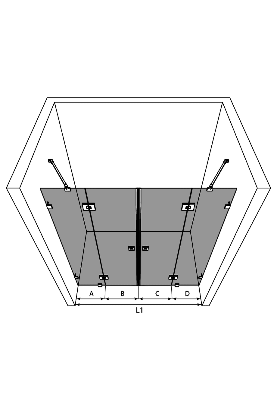 Alcove shower screen Hietakari Vetro 539 – 3D drawing Alcove shower screen Hietakari Vetro 539 – 3D drawing