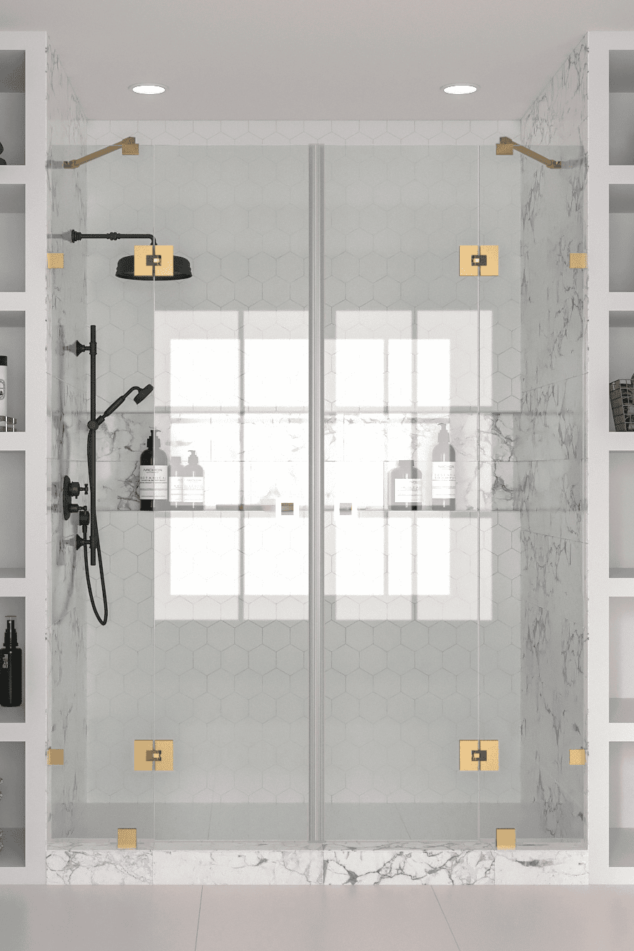 Alcove shower screen Hietakari Vetro 539, brass fittings, clear glass Alcove shower screen Hietakari Vetro 539, brass fittings, clear glass