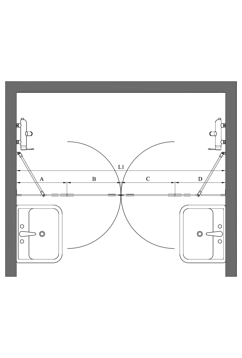 Alcove shower screen Hietakari Vetro 539 – dimension drawing Alcove shower screen Hietakari Vetro 539 – dimension drawing