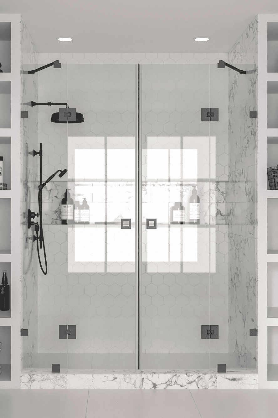 Alcove shower screen Hietakari Vetro 539, black fittings, clear glass Alcove shower screen Hietakari Vetro 539, black fittings, clear glass
