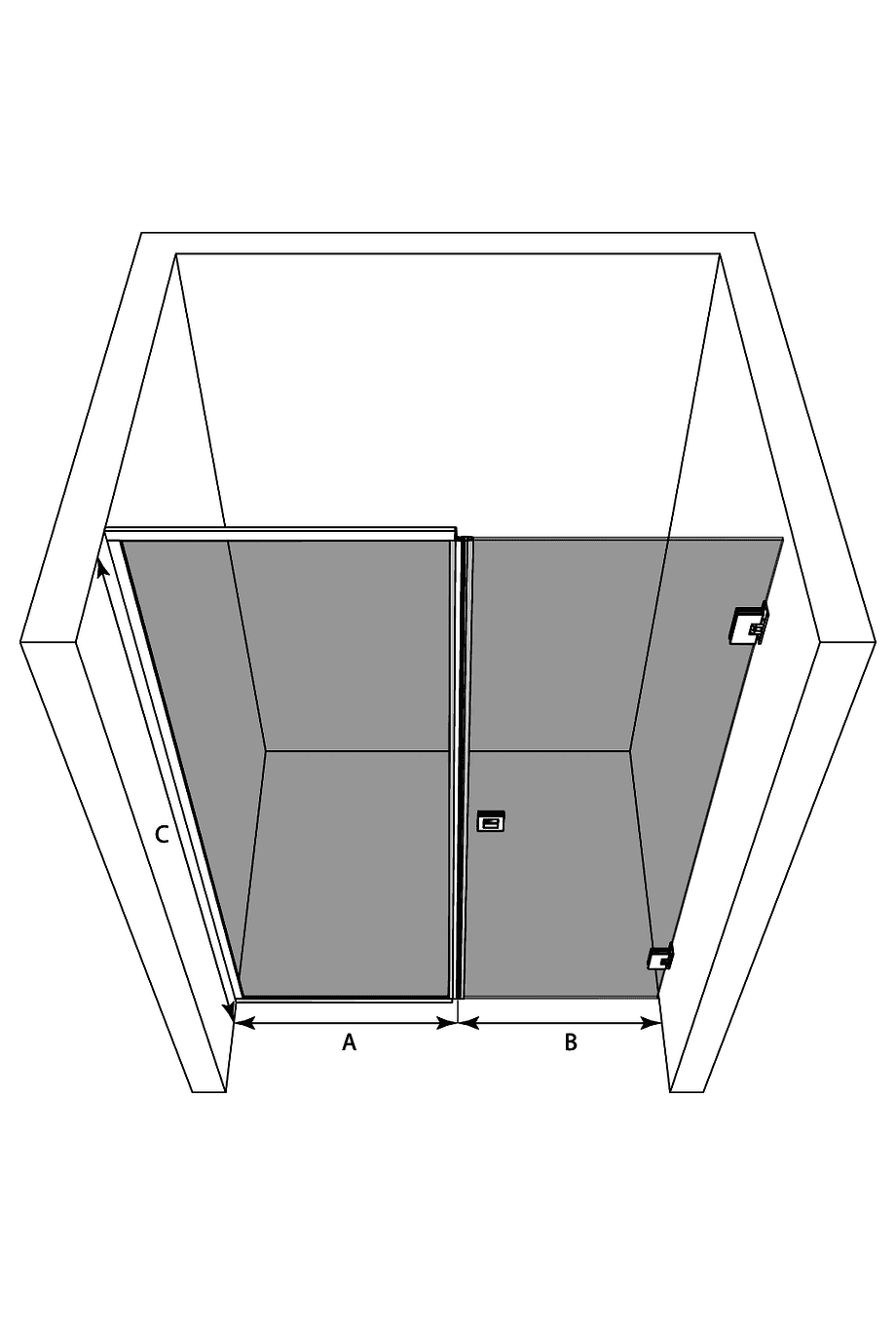 Alcove shower screen Hietakari Vetro 549 – 3D drawing Alcove shower screen Hietakari Vetro 549 – 3D drawing