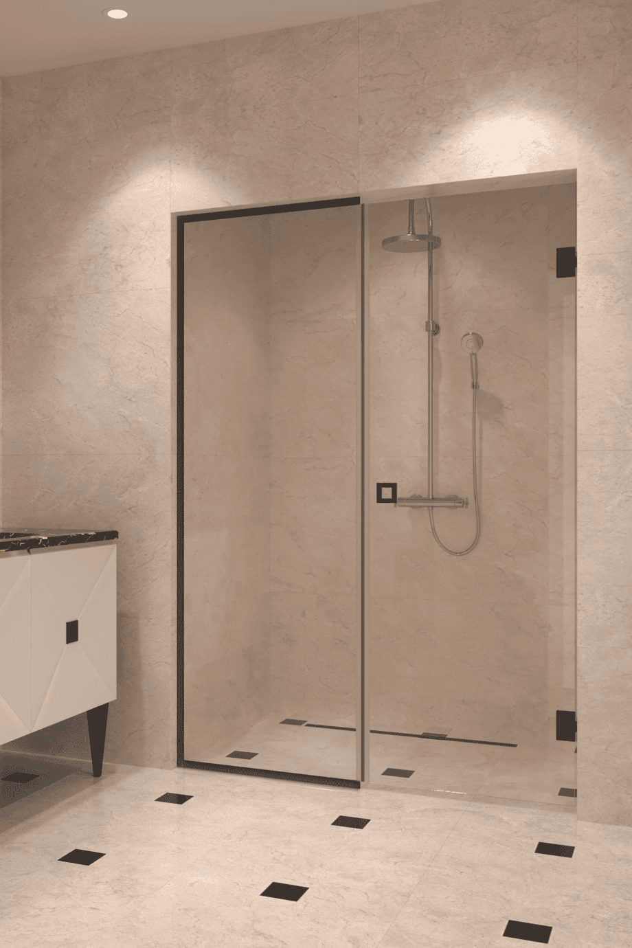 Alcove shower screen Hietakari Vetro 549, Cocoa fittings, clear glass Alcove shower screen Hietakari Vetro 549, Cocoa fittings, clear glass