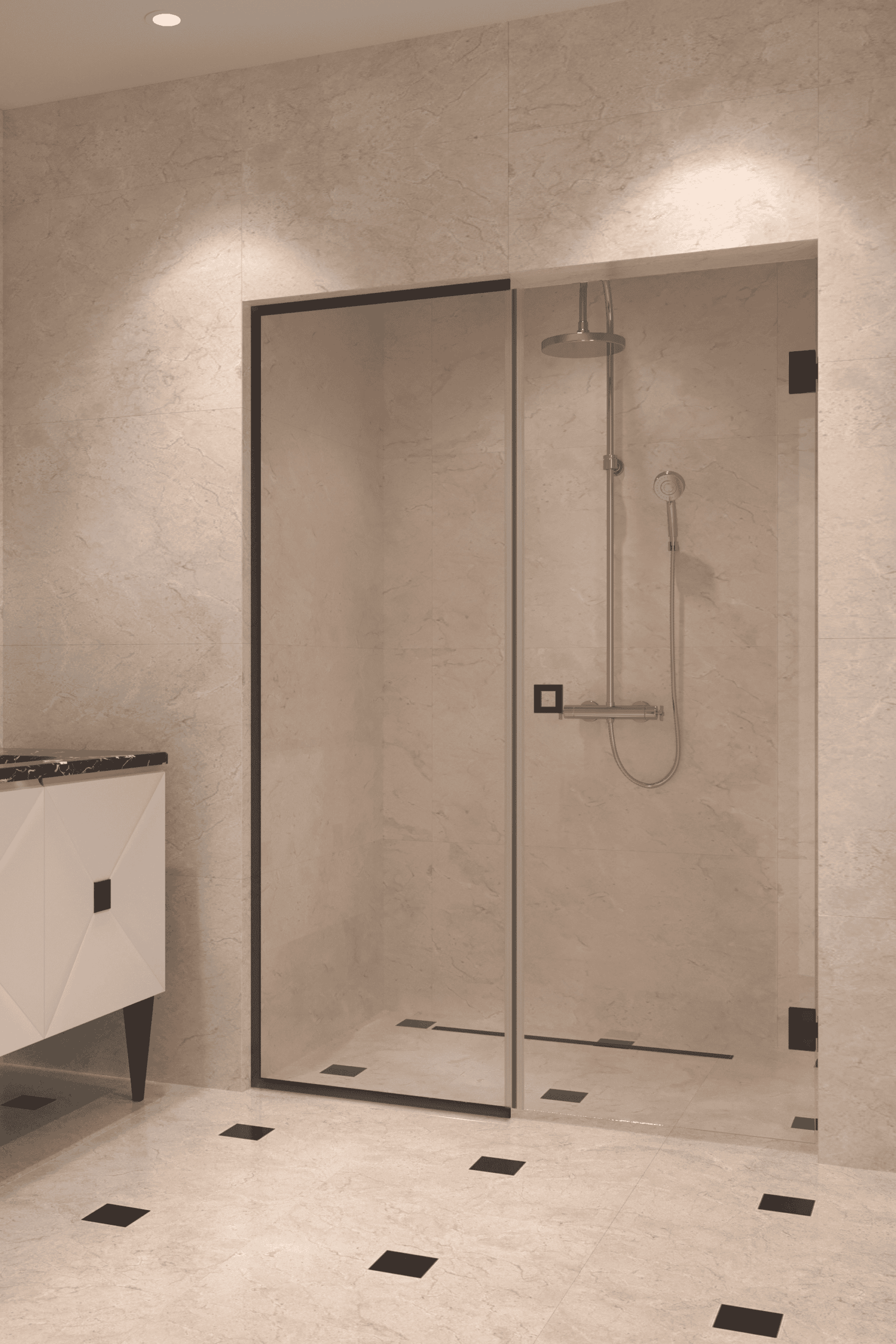 Alcove shower screen Hietakari Vetro 549, Cocoa fittings, clear glass Alcove shower screen Hietakari Vetro 549, Cocoa fittings, clear glass