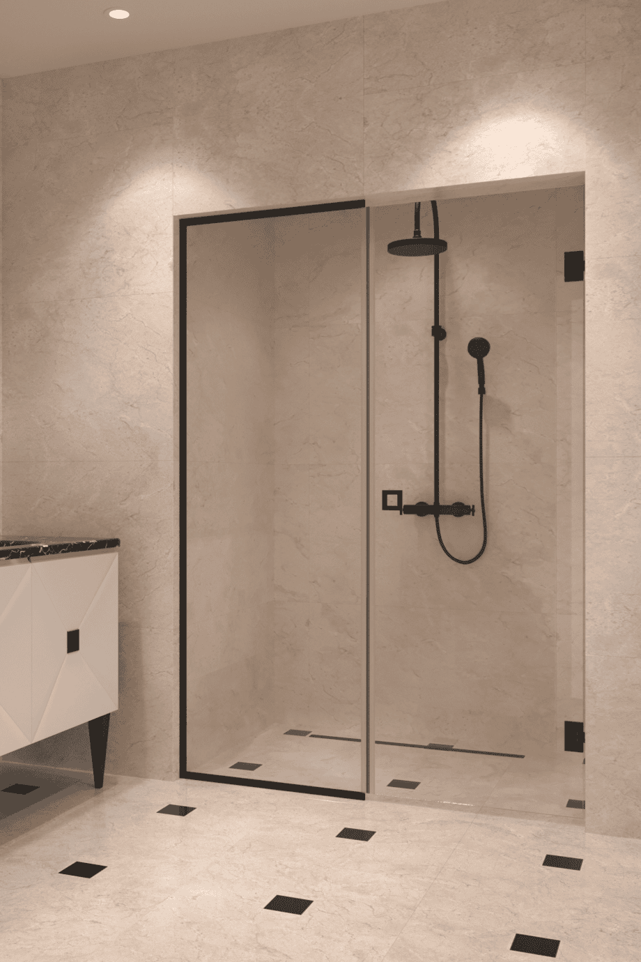 Alcove shower screen Hietakari Vetro 549, black fittings, clear glass Alcove shower screen Hietakari Vetro 549, black fittings, clear glass