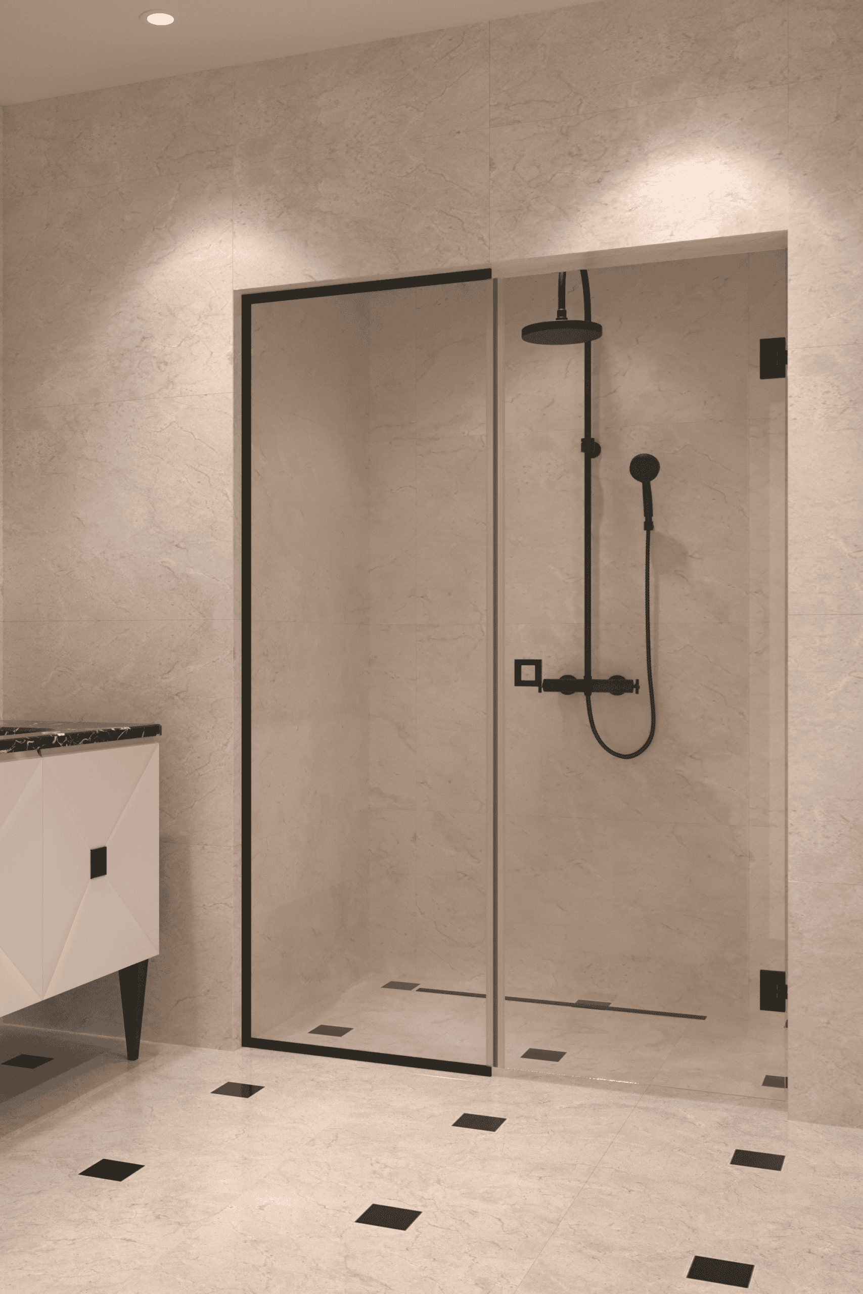 Alcove shower screen Hietakari Vetro 549, black fittings, clear glass Alcove shower screen Hietakari Vetro 549, black fittings, clear glass