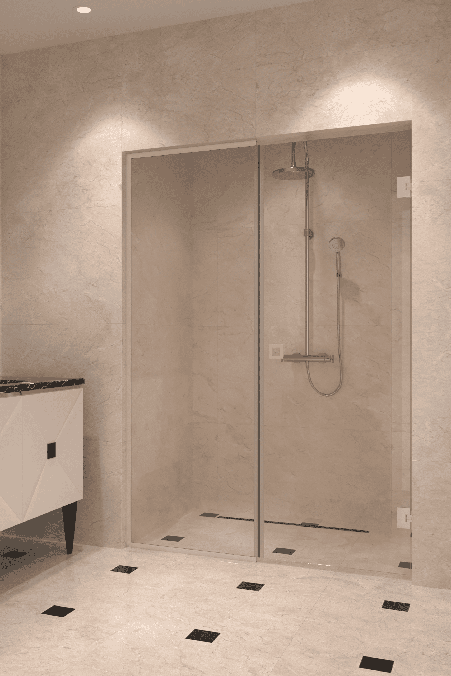 Alcove shower screen Hietakari Vetro 549, Sand fittings, clear glass Alcove shower screen Hietakari Vetro 549, Sand fittings, clear glass