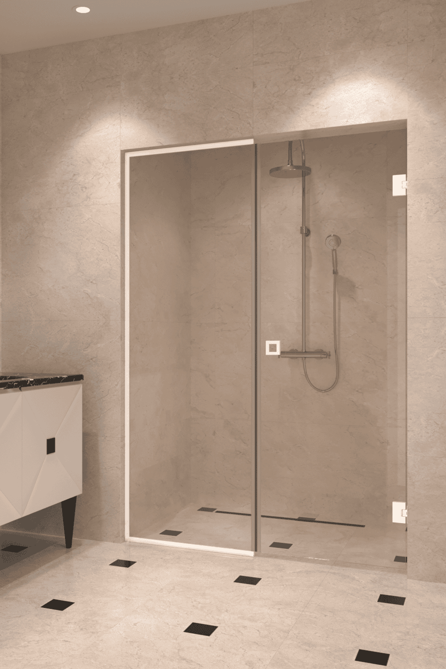 Alcove shower screen Hietakari Vetro 549, white fittings, clear glass Alcove shower screen Hietakari Vetro 549, white fittings, clear glass