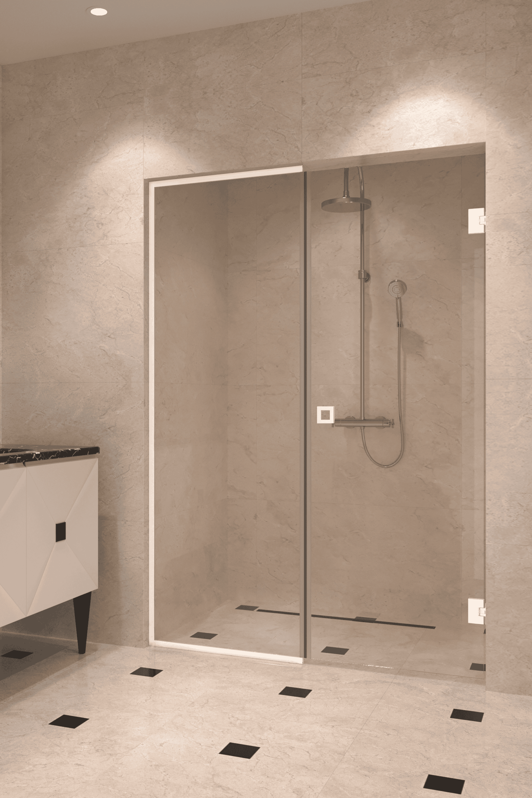 Alcove shower screen Hietakari Vetro 549, white fittings, clear glass Alcove shower screen Hietakari Vetro 549, white fittings, clear glass