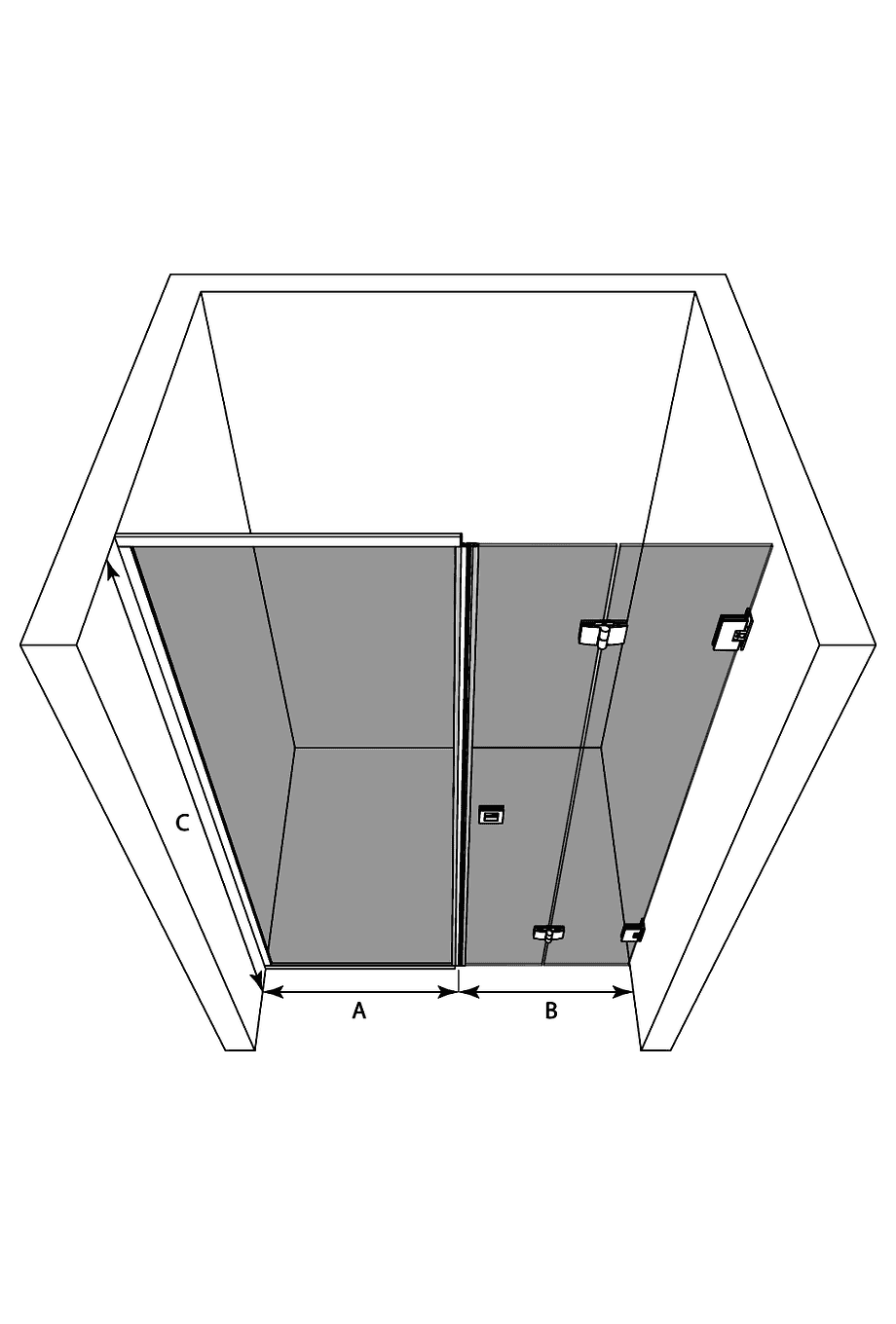 Alcove shower screen Hietakari Vetro 550 – 3D drawing Alcove shower screen Hietakari Vetro 550 – 3D drawing