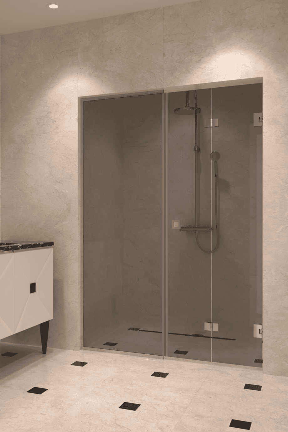 Alcove shower screen Hietakari Vetro 550, chrome fittings, grey tinted glass Alcove shower screen Hietakari Vetro 550, chrome fittings, grey tinted glass