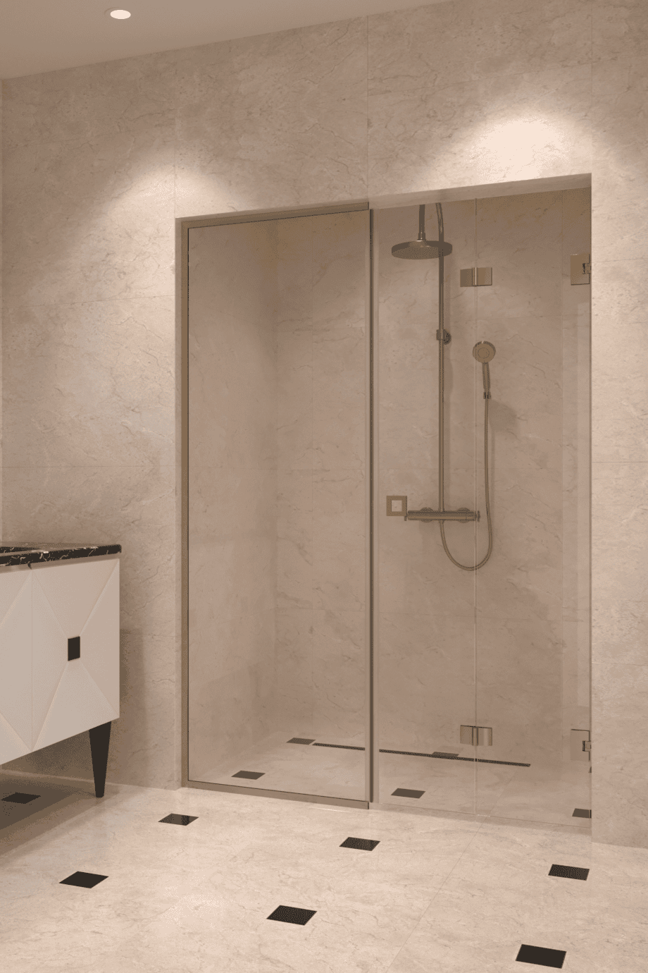 Alcove shower screen Hietakari Vetro 550, brass fittings, clear glass Alcove shower screen Hietakari Vetro 550, brass fittings, clear glass