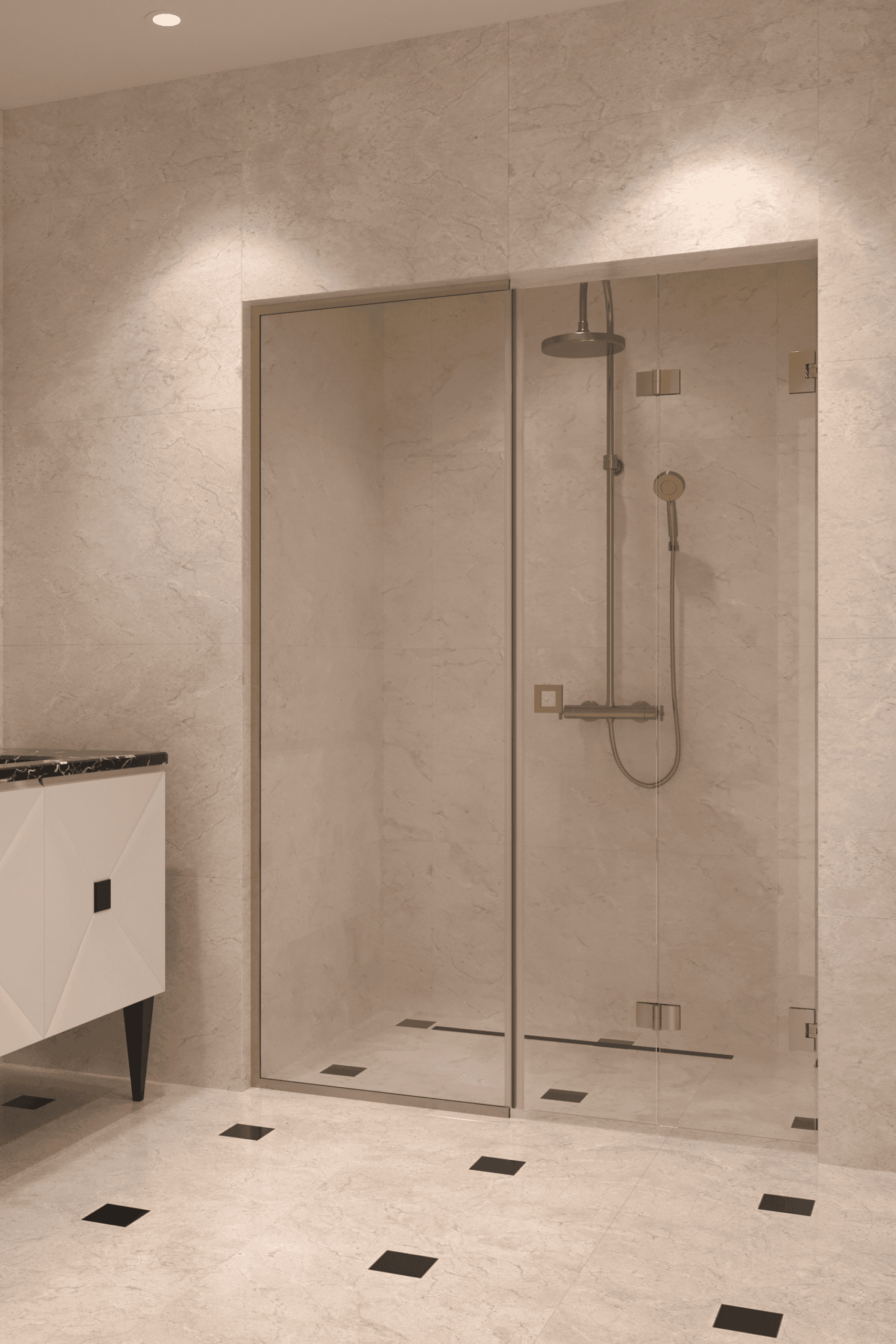 Alcove shower screen Hietakari Vetro 550, brass fittings, clear glass Alcove shower screen Hietakari Vetro 550, brass fittings, clear glass