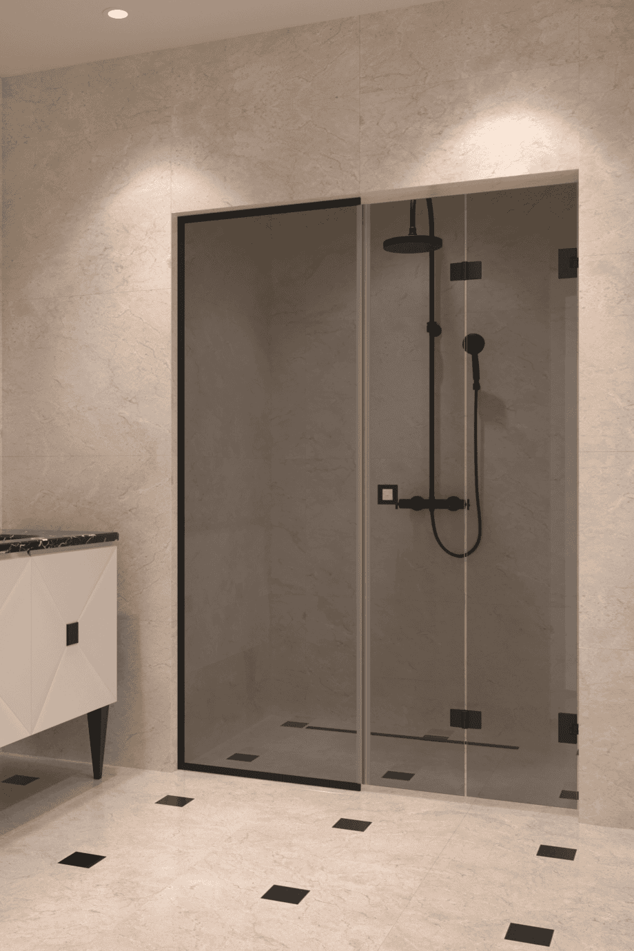 Alcove shower screen Hietakari Vetro 550, black fittings, grey tinted glass Alcove shower screen Hietakari Vetro 550, black fittings, grey tinted glass