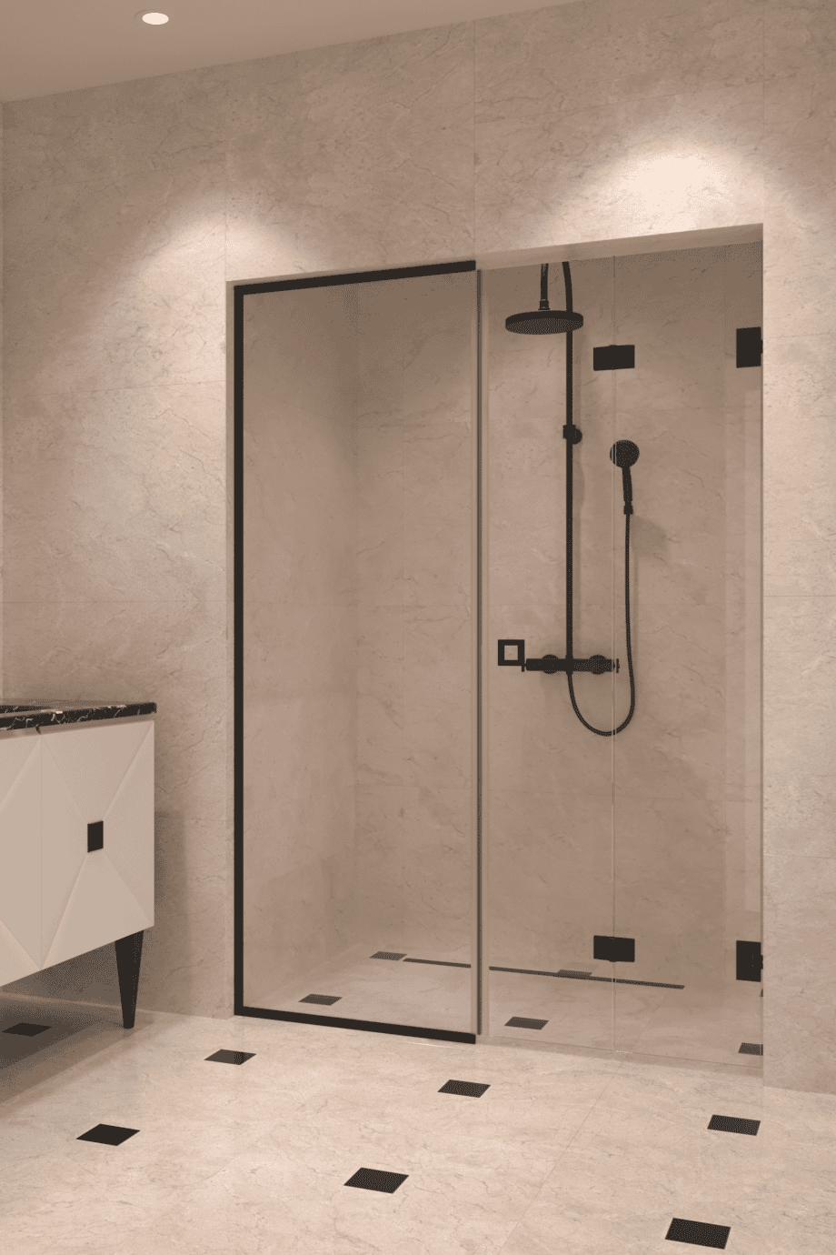 Alcove shower screen Hietakari Vetro 550, black fittings, clear glass Alcove shower screen Hietakari Vetro 550, black fittings, clear glass