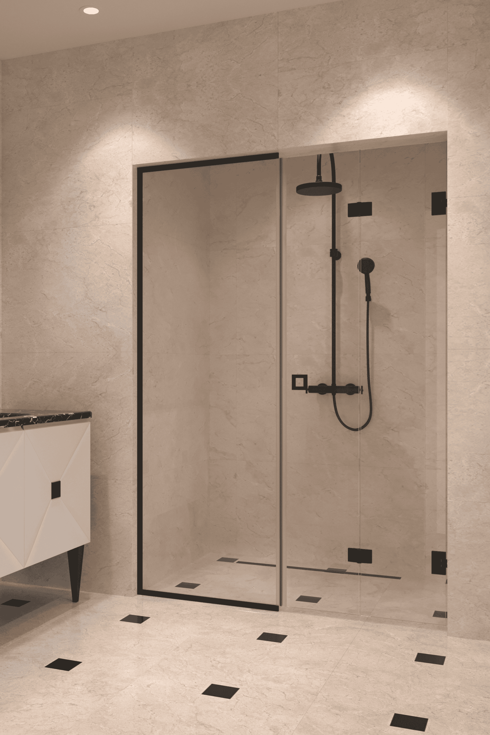 Alcove shower screen Hietakari Vetro 550, black fittings, clear glass Alcove shower screen Hietakari Vetro 550, black fittings, clear glass