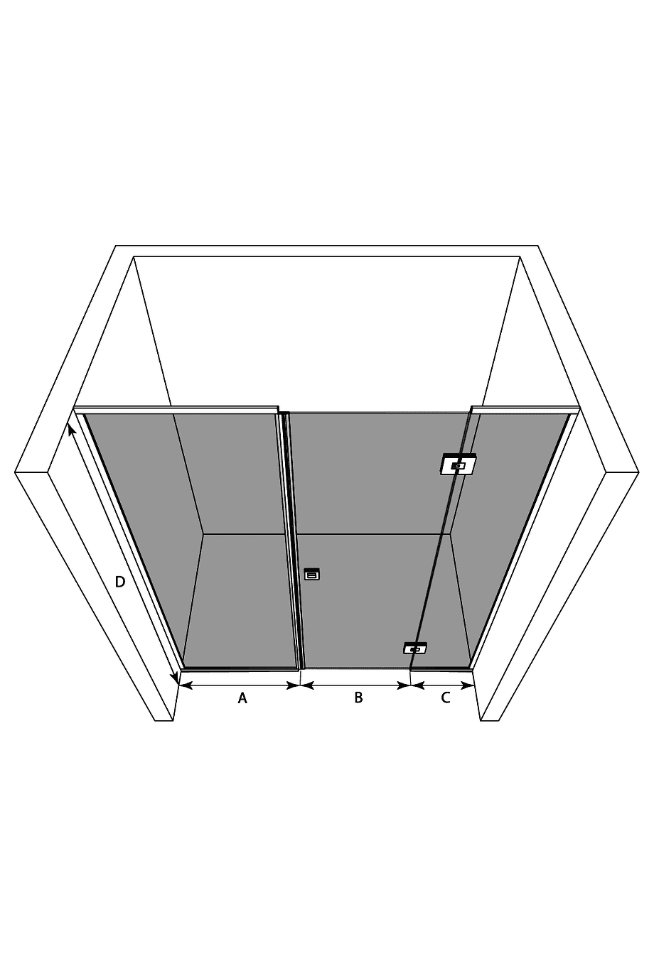 Alcove shower screen Hietakari Vetro 551 – 3D drawing Alcove shower screen Hietakari Vetro 551 – 3D drawing