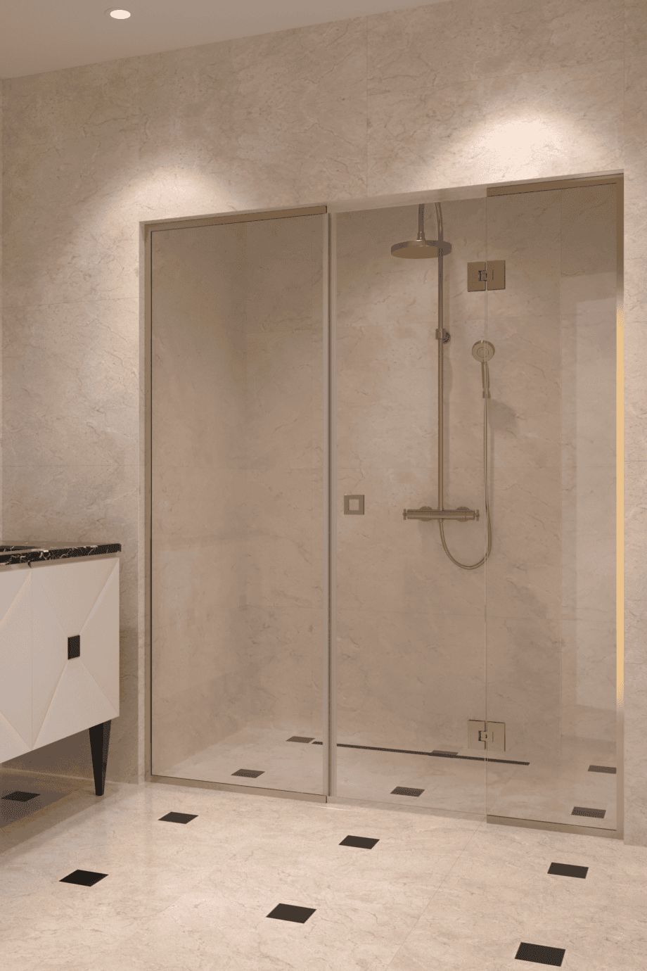 Alcove shower screen Hietakari Vetro 551, brass fittings, clear glass Alcove shower screen Hietakari Vetro 551, brass fittings, clear glass