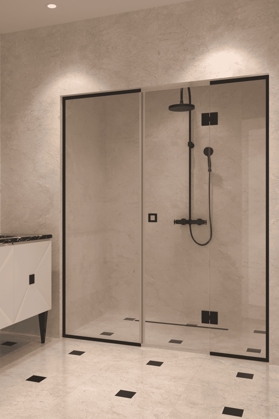Alcove shower screen Hietakari Vetro 551, black fittings, clear glass Alcove shower screen Hietakari Vetro 551, black fittings, clear glass