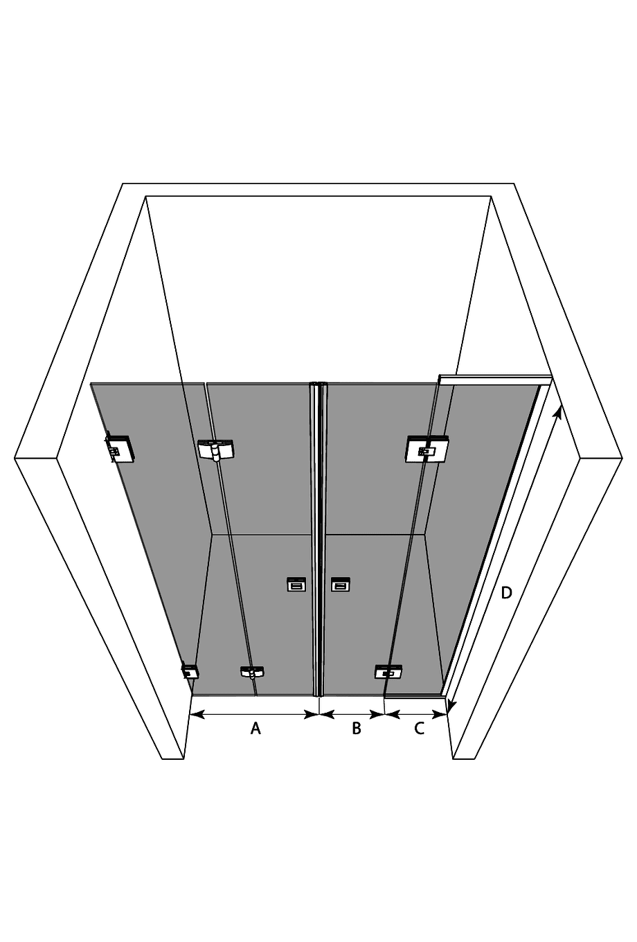 Alcove shower screen Hietakari Vetro 553 – 3D drawing Alcove shower screen Hietakari Vetro 553 – 3D drawing