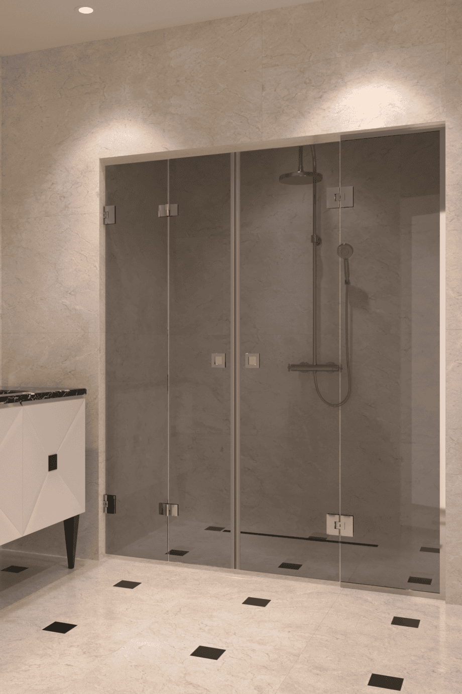 Alcove shower screen Hietakari Vetro 553, chrome fittings, grey tinted glass Alcove shower screen Hietakari Vetro 553, chrome fittings, grey tinted glass