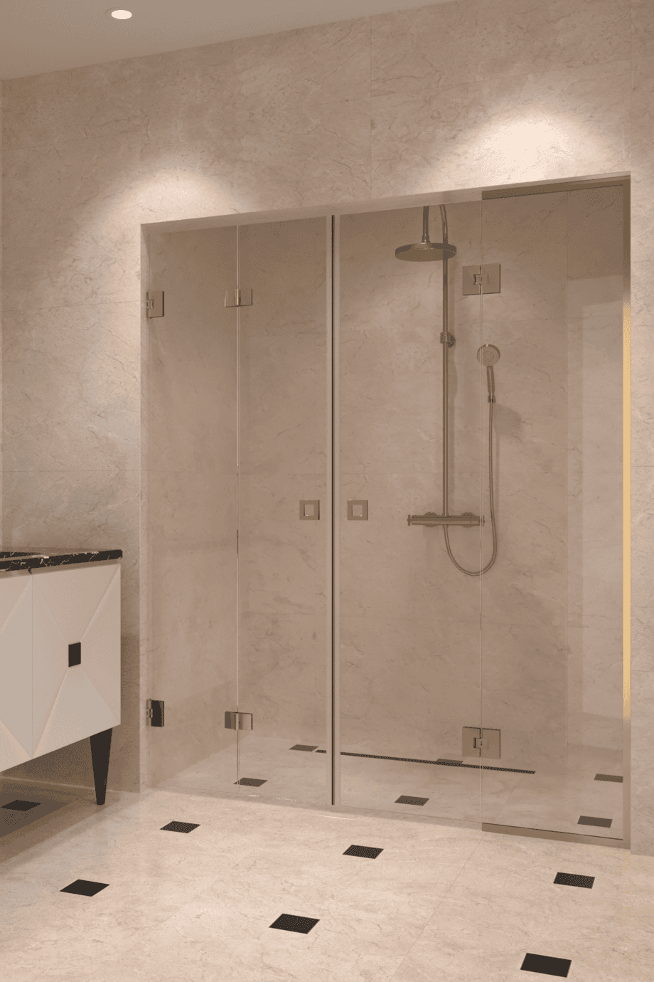 Alcove shower screen Hietakari Vetro 553, brass fittings, clear glass Alcove shower screen Hietakari Vetro 553, brass fittings, clear glass