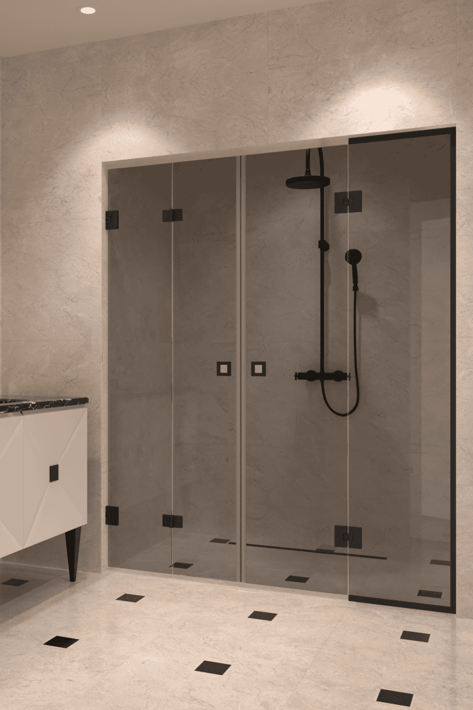 Alcove shower screen Hietakari Vetro 553, black fittings, grey tinted glass Alcove shower screen Hietakari Vetro 553, black fittings, grey tinted glass