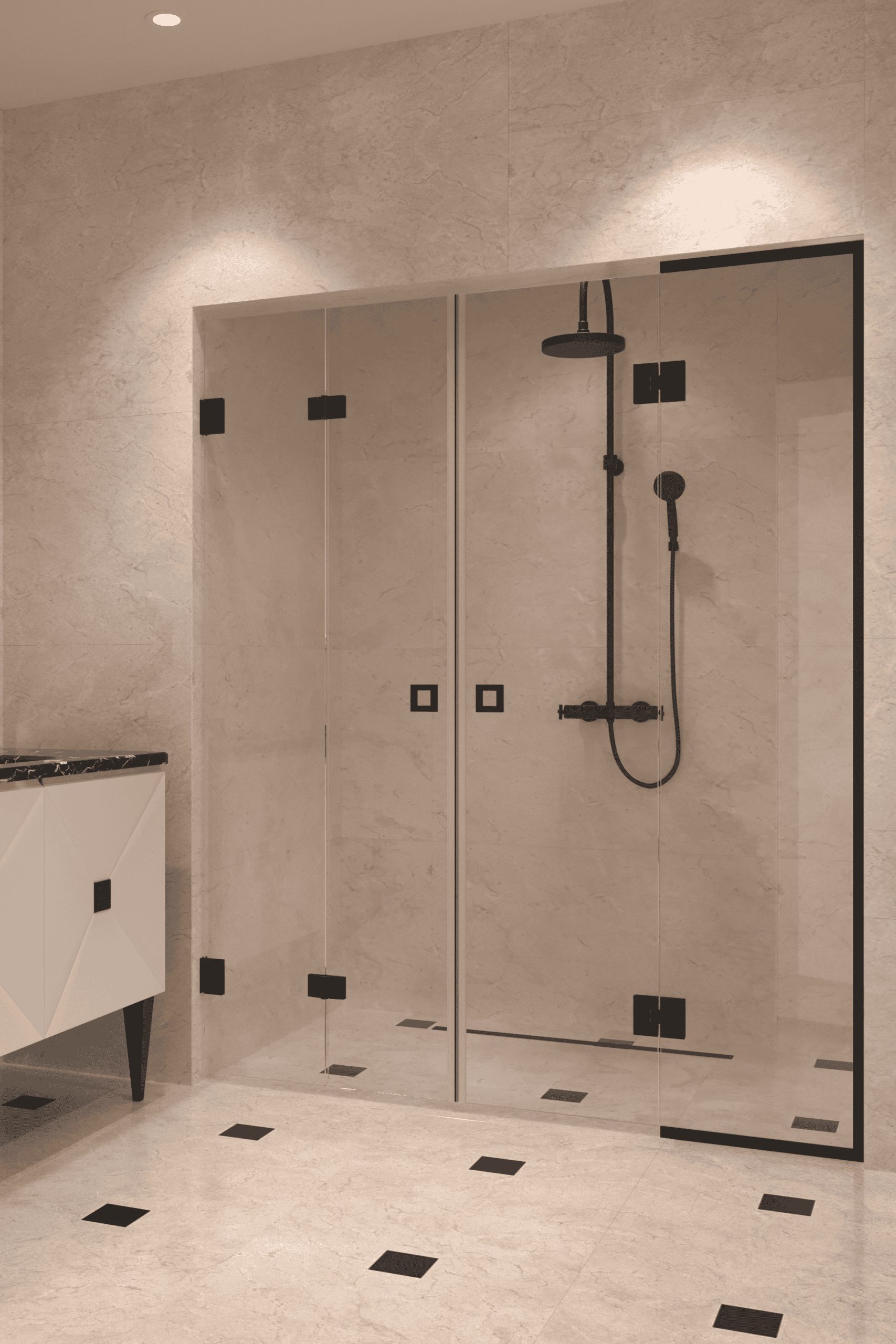 Alcove shower screen Hietakari Vetro 553, black fittings, clear glass Alcove shower screen Hietakari Vetro 553, black fittings, clear glass