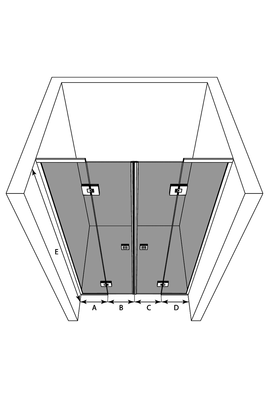 Alcove shower screen Hietakari Vetro 554 – 3D drawing Alcove shower screen Hietakari Vetro 554 – 3D drawing