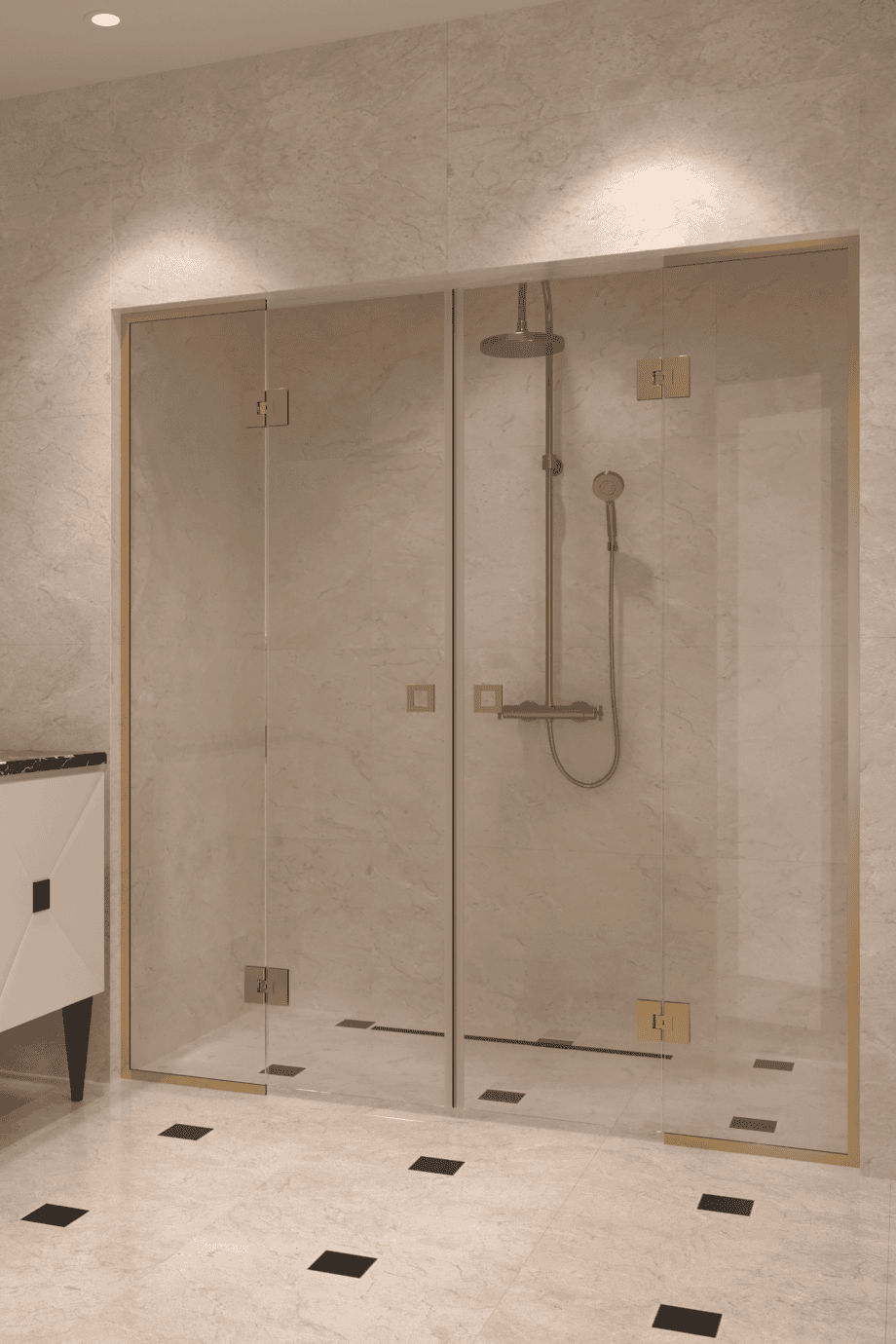 Alcove shower screen Hietakari Vetro 554, brass fittings, clear glass Alcove shower screen Hietakari Vetro 554, brass fittings, clear glass