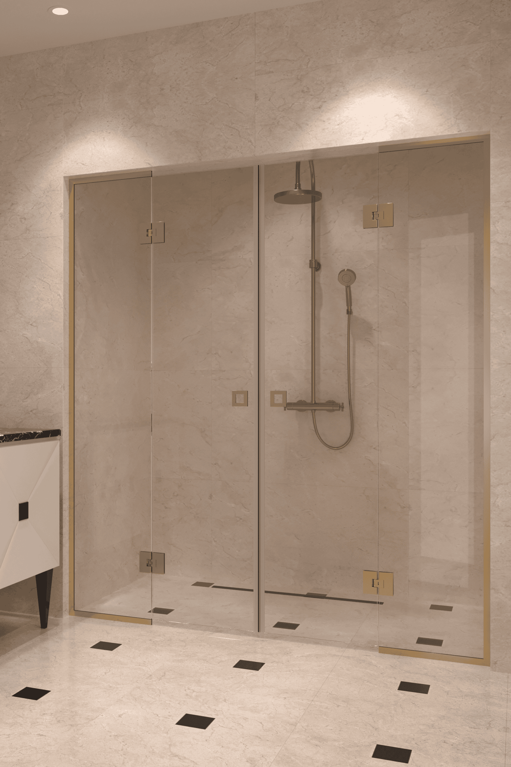 Alcove shower screen Hietakari Vetro 554, brass fittings, clear glass Alcove shower screen Hietakari Vetro 554, brass fittings, clear glass