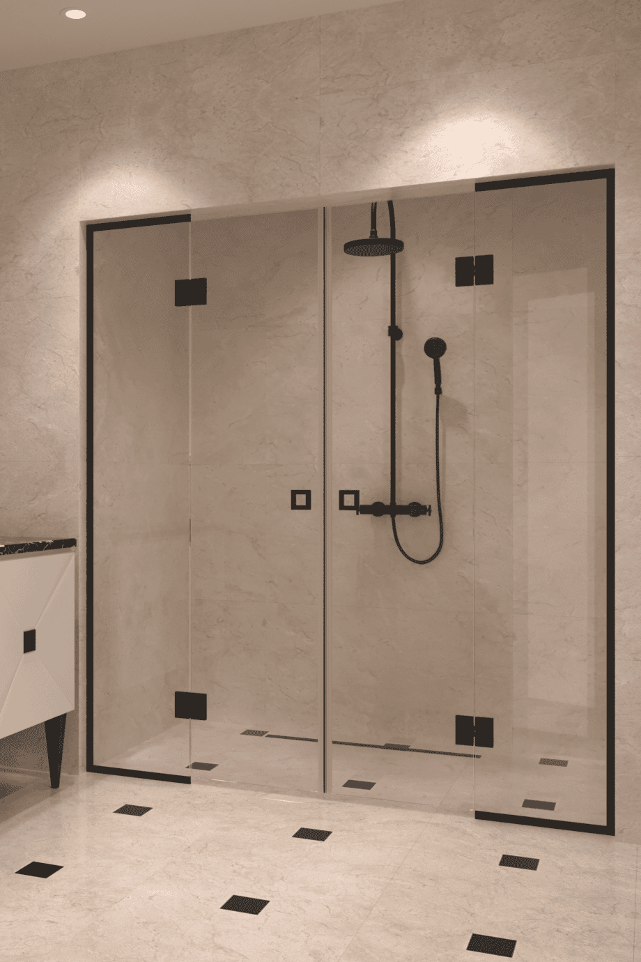 Alcove shower screen Hietakari Vetro 554, black fittings, clear glass Alcove shower screen Hietakari Vetro 554, black fittings, clear glass
